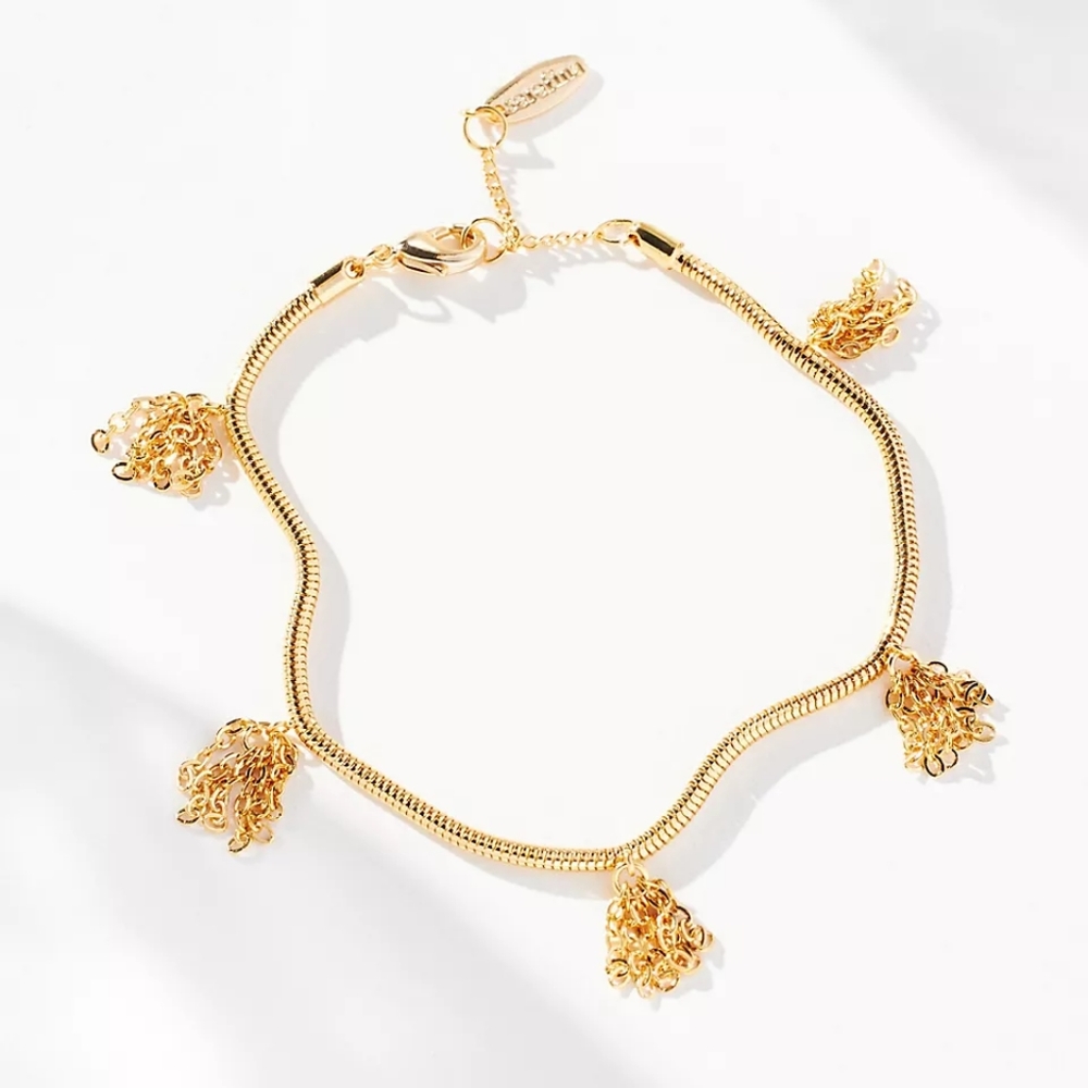 Anthropologie Sylish Chain Tassel Bracelet 14k gold-plated brass